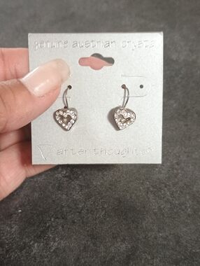 After Thoughts Silver-tone Heart Crystal Hoop Earrings